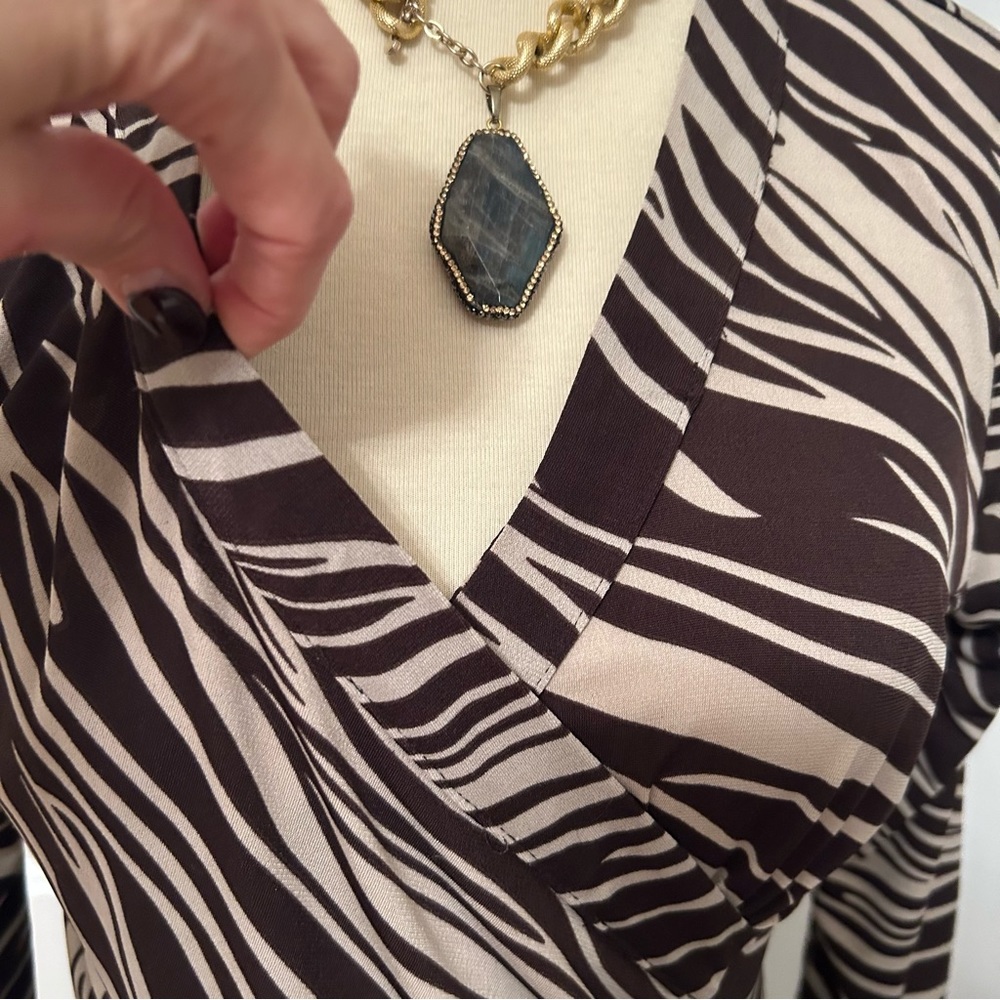 Monaco Brown/Cream Animal Print Wrap Dress - Picture 2 of 5